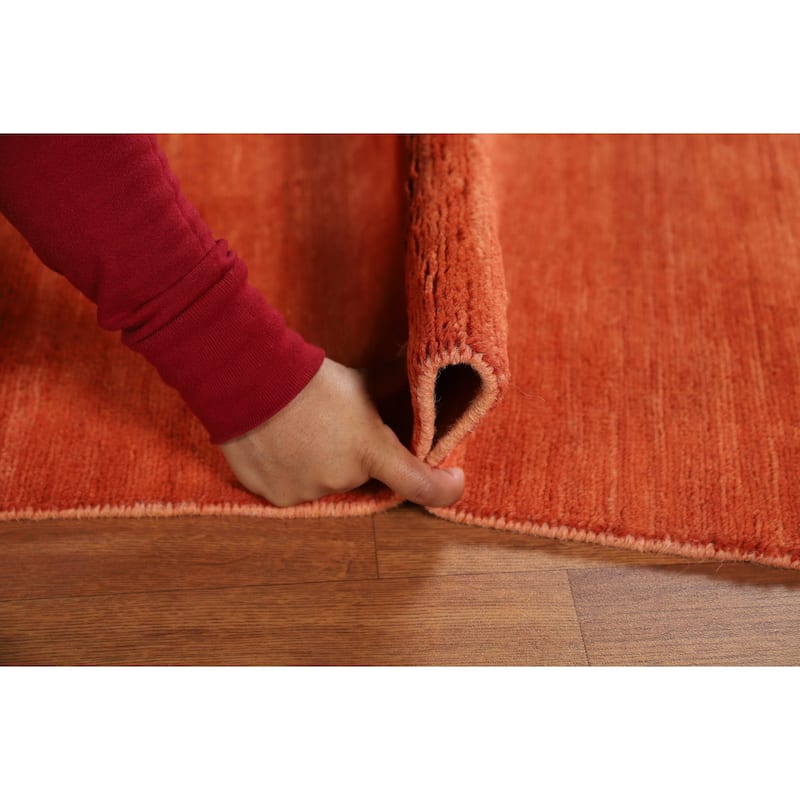 Orange Modern Gabbeh Oriental Area Rug Handmade Stripe Wool Carpet - 4'10" x 6'5"