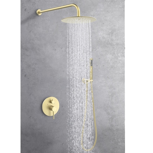 Gold Wall Mounted Shower System Set with Shower Head and Faucet Bed
