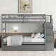 preview thumbnail 10 of 15, Twin over Twin Wooden Bunk Bed with Storage Stairway and Trundles Gray