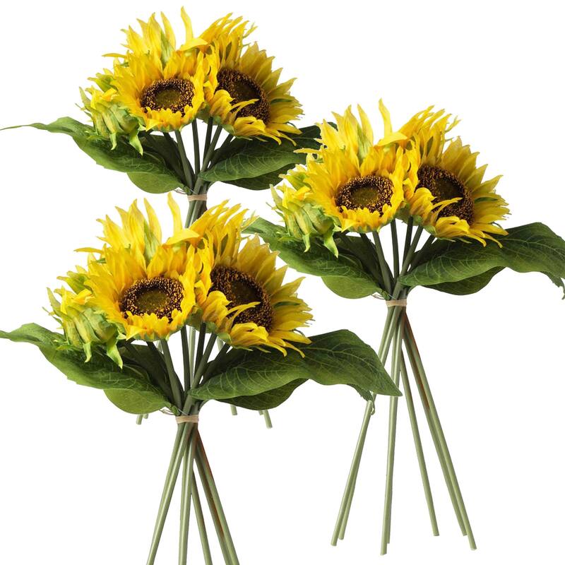 Set of 3 Artificial Sunflower Stems 14 Inch Yellow Flower Arrangement - Yellow