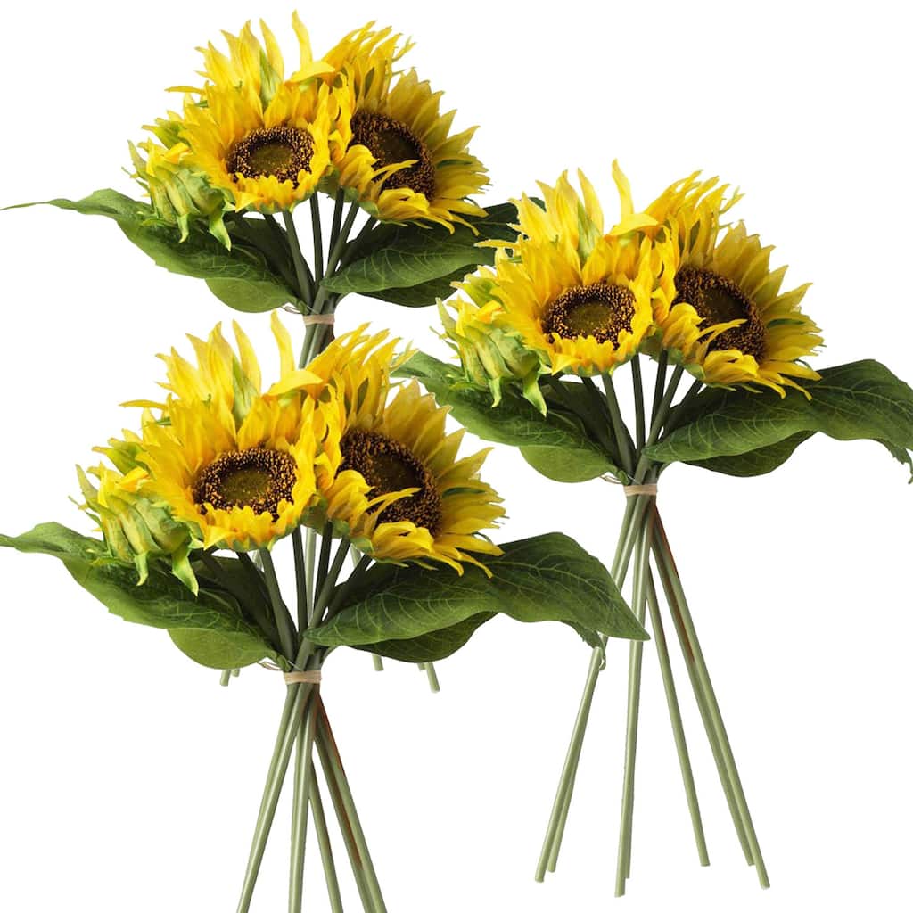 Set of 3 Artificial Sunflower Stems 14 Inch Yellow Flower Arrangement