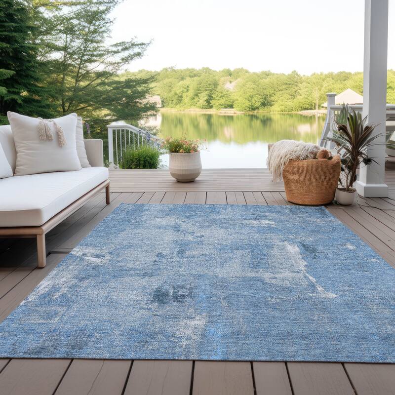 Machine Washable Indoor/ Outdoor Abstract Imprints Chantille Rug