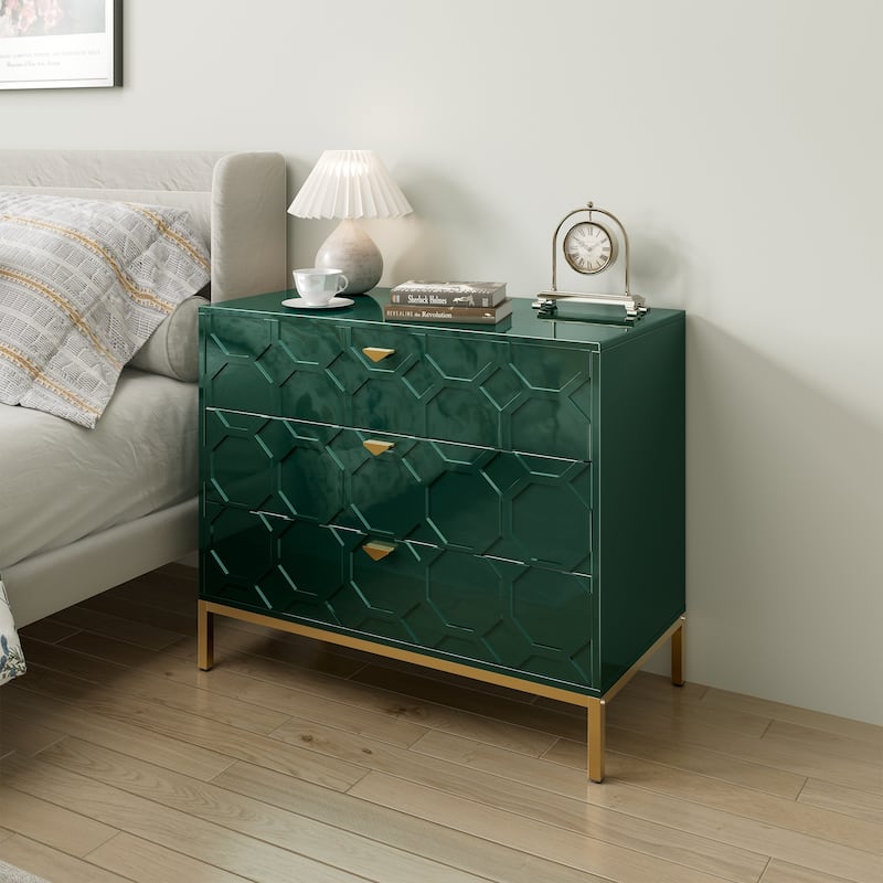 Clihome Modern Wooden Glossy 3-Drawer Storage Chest