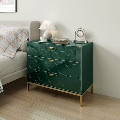 Clihome Modern Wooden Glossy 3-Drawer Storage Chest