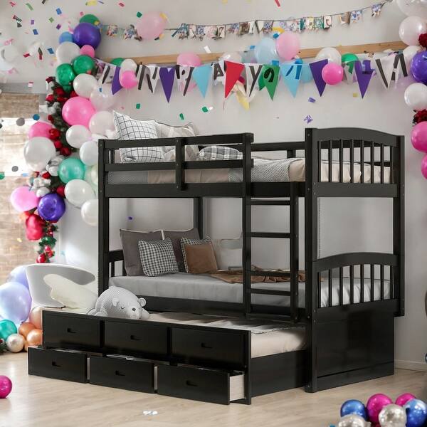 slide 2 of 32, Twin Over Twin Bunk Bed With Trundle And Drawers for Bedroom Espresso