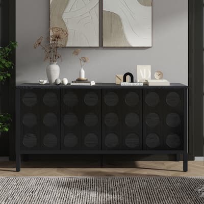 Sideboard Cabinet with Circle Door, Buffet Cabinet with Adjustable Shelves, Storage Cabinet with 5 Supportive Legs