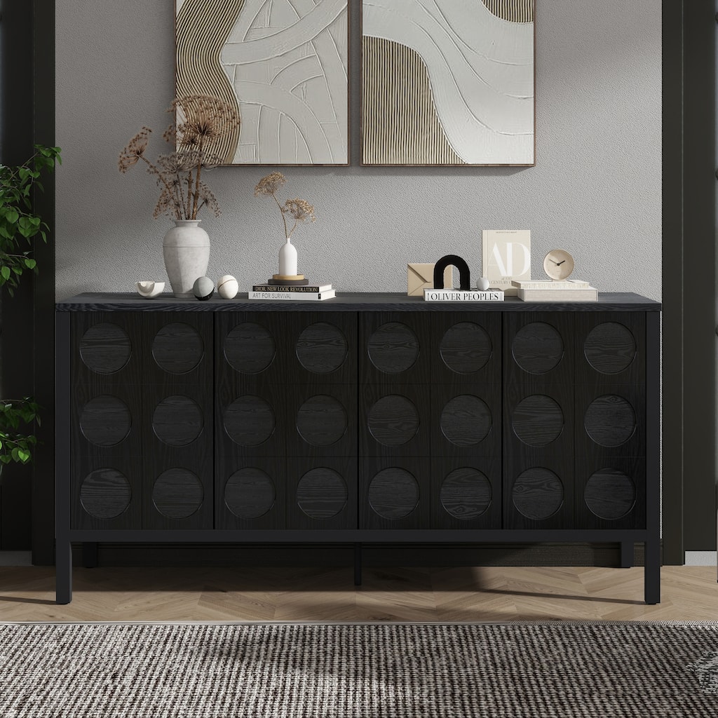 Sideboard Cabinet with Circle Door, Buffet Cabinet with Adjustable Shelves, Storage Cabinet with 5 Supportive Legs