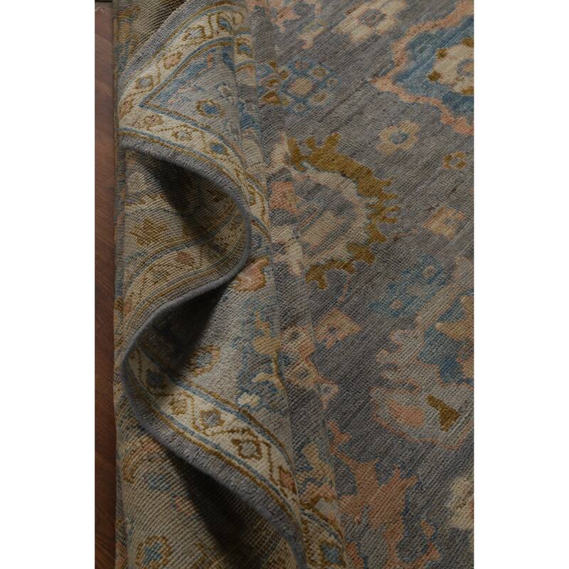 Hand Knotted Oriental 100% Wool Carpet Transitional All-Over Navy Blue & Blues Oushak Area Rug - 9' 11'' X 8' 1''