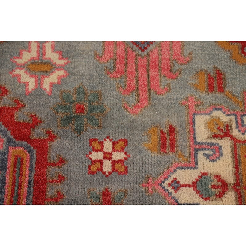 Hand Knotted Oriental 100% Wool Carpet Traditional Geometric Greys & Charcoal Kazak Area Rug - 5' 10'' X 4' 0''
