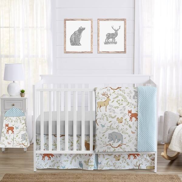 slide 2 of 6, Sweet Jojo Designs Woodland Animal Toile Collection 4-piece Bumperless Crib Bedding Set