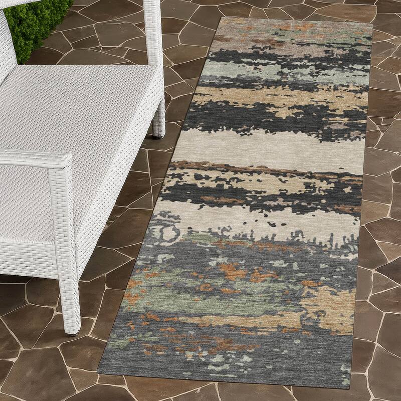 Machine Washable Indoor/ Outdoor Modern Buena Chantille Rug - Charcoal - 2'3" x 7'6"