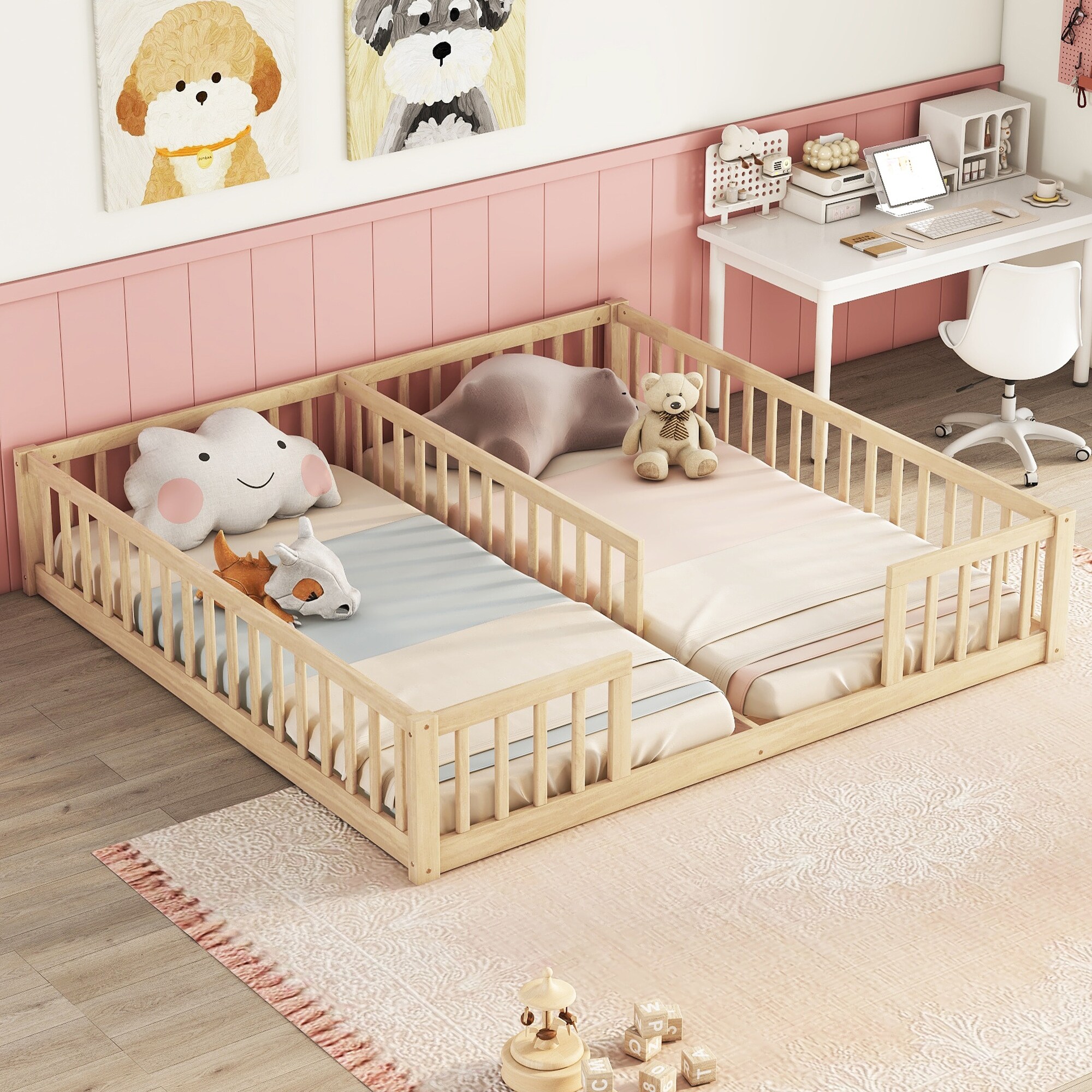 Twin bed frame with guard rails cheap