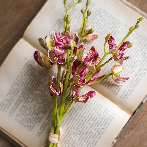 RusticReach Faux Orchid Bunch Pink Green 13" Tall