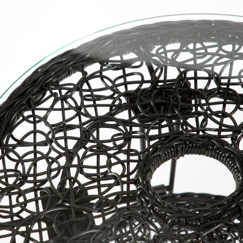 Dana Boho 19-inch Outdoor Patio Wicker Round Coffee Table with Tempered Glass Top and Metal Legs by M&L Co.