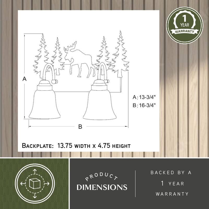 Yellowstone 2 Light Bronze Rustic Moose Bathroom Vanity Fixture - 16.75-in W x 13.75-in H x 7.75-in D