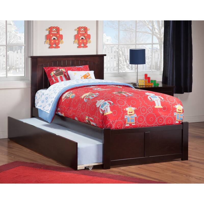 Classic Platform Bed with Trundle - Twin Size, Solid Wood Frame, White Finish, Full Size Bed Frame