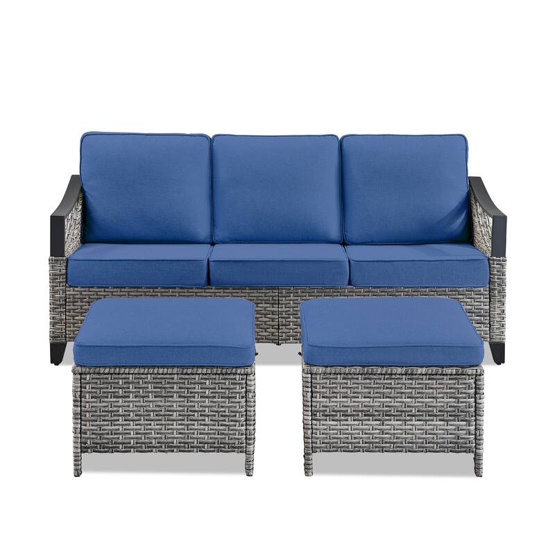 Pocassy Outdoor Wicker Patio Sofa with Ottoman Set of 3
