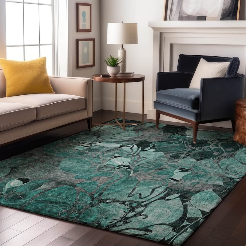 Premium Washable Super Soft Abstract Floral Mayfield Rug - Teal - 10' x 14' - Rectangle