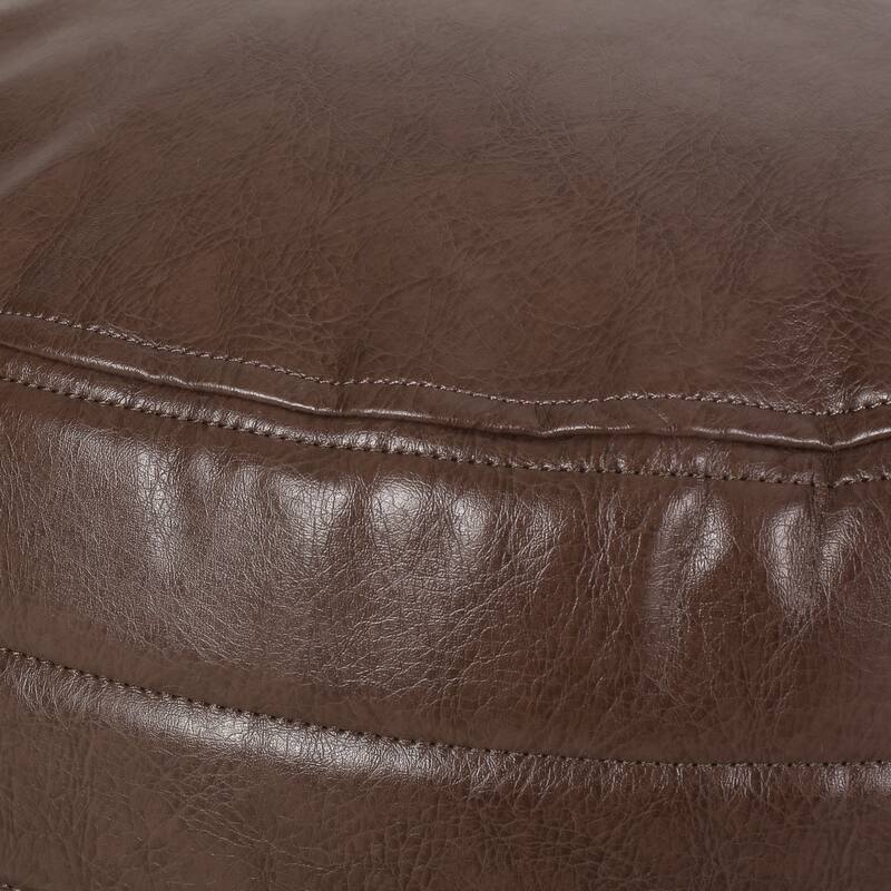 Baddow Contemporary Faux Leather Channel Stitch Pouf by Christopher Knight Home