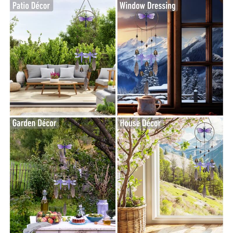 CoTa Global Purple Dragonfly Hanging Metal Wind Spinner Wind Chime - 37 inches