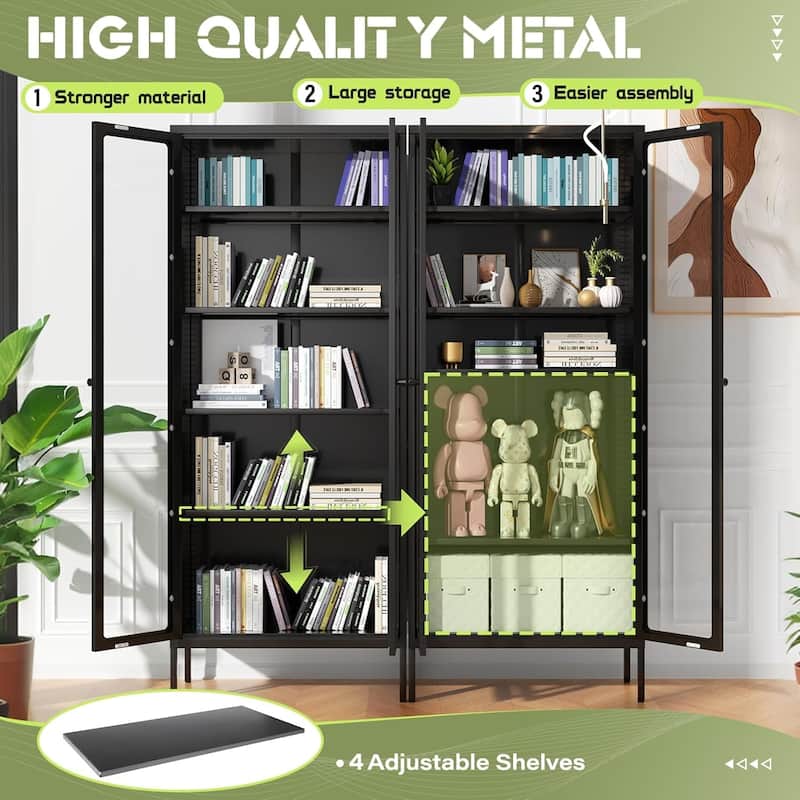 67'' Pantry Storage Cabinet Glass Display Sideboard Buffet Cabinet Curio Bookcase with Glass Doors and 4 Adjustable Shelves