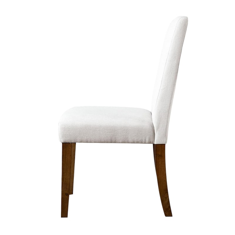 Set of 2 Upholstered Dining Chairs with Wood Legs in Brown and White
