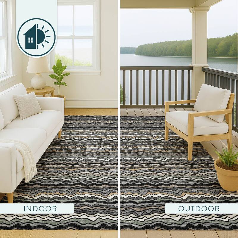 Machine Washable Indoor/ Outdoor Ziggy Stripe Chantille Rug