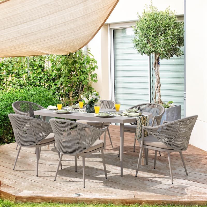 Outdoor Aluminum 7-piece Dining Set With Cushions - 7 PCS