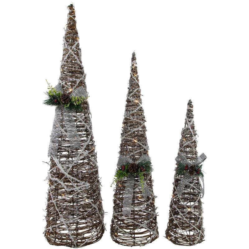 Set of 3 LED Lighted Pine and Berries Cone Christmas Tree Decorations 39.25"