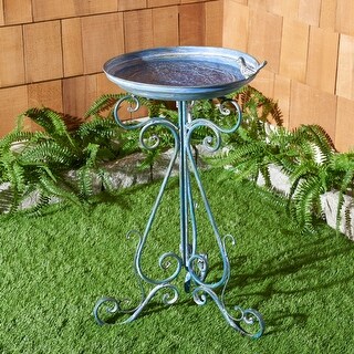 SAFAVIEH Outdoor Living Ashlan Victorian Scroll Iron Bird Bath - 16.5" W x 14.6" L x 29.1" H