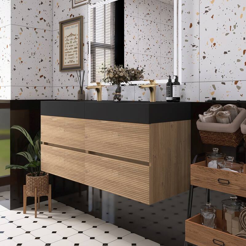 Wall Mounted Bathroom Vanity with Solid Surface Sink and Soft Drawers