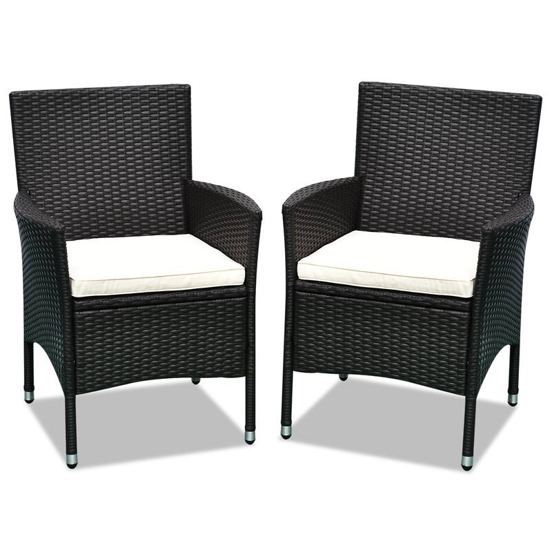 Outsunny 2 Pcs Rattan Wicker Dining Chairs With Cushions And Anti-Slip Foot (Excluding the table)