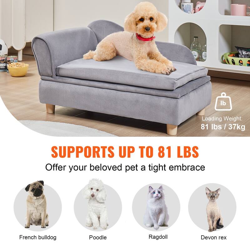 VEVOR Pet Sofa, Dog Couch for Dogs and Cats, Soft Velvety Dog Sofa Bed