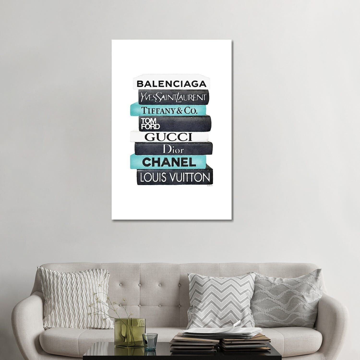 iCanvas Black, White & Teal Book Stack Art by Amanda Greenwood Canvas Art Wall Decor ( Fashion > Fashion Brands > Tiffany & Co. art) - 18x12 in