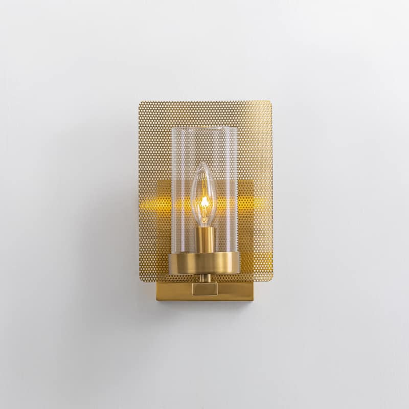 Vidalite Aurelia 1-Light Brass Wall Sconce, Single Light Wall Lamp in Brass Art-Deco Style with Clear Glass Shades - 9.5" x 6"
