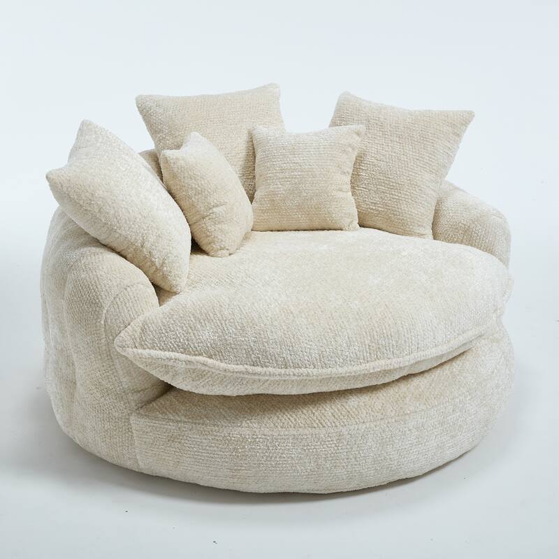 55" Modern Long Polyester Foam Round Bean Bag Sofa Chair with Pillows