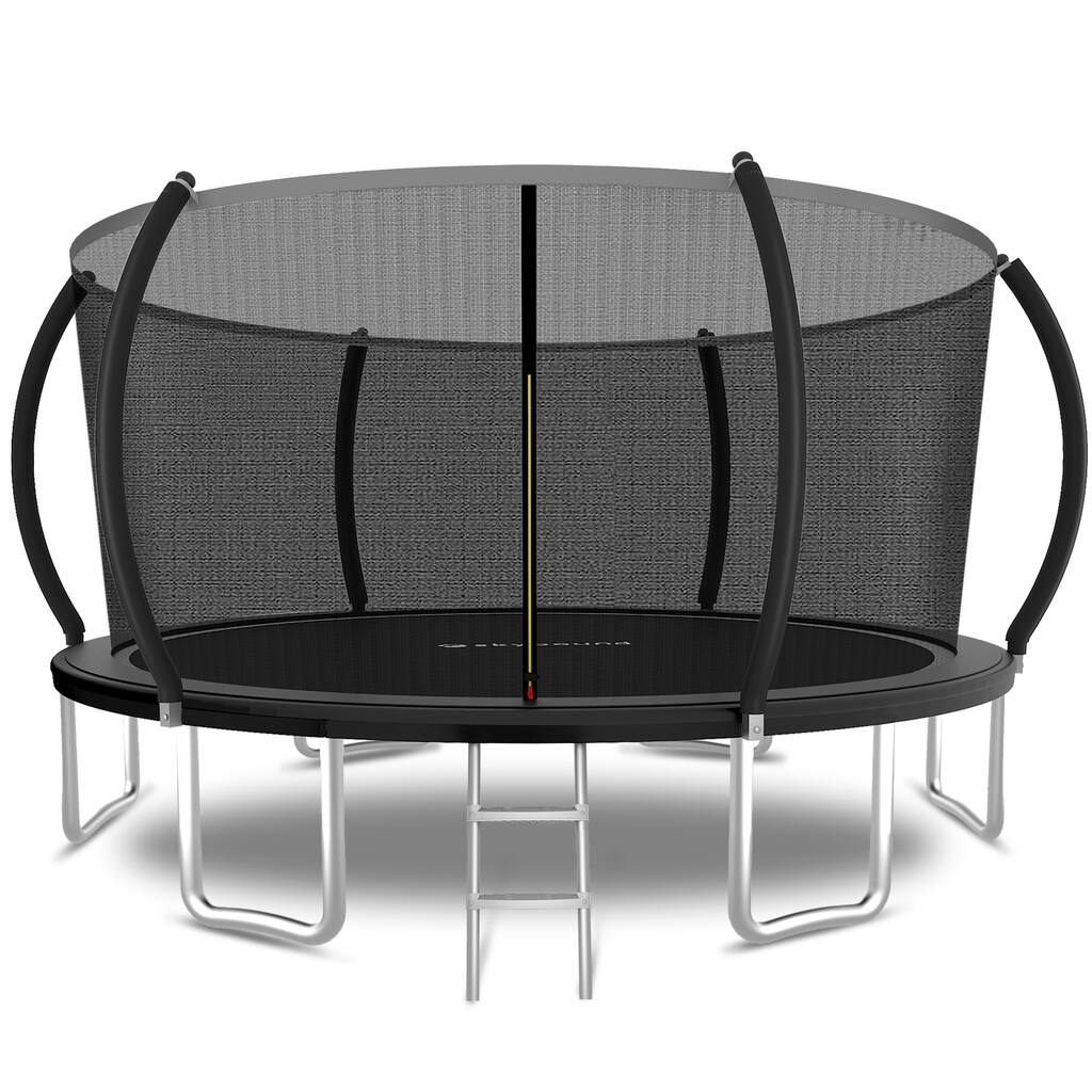 14FT Trampoline with Safety Enclosure 6 Leg Design Black Outdoor Garden
