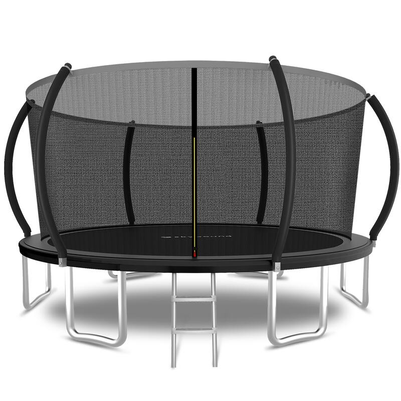 Upgrade Trampoline - Basketball Hoop, Inflator, Ladder, Outer Safety Enclosure, Orange - Black - 168