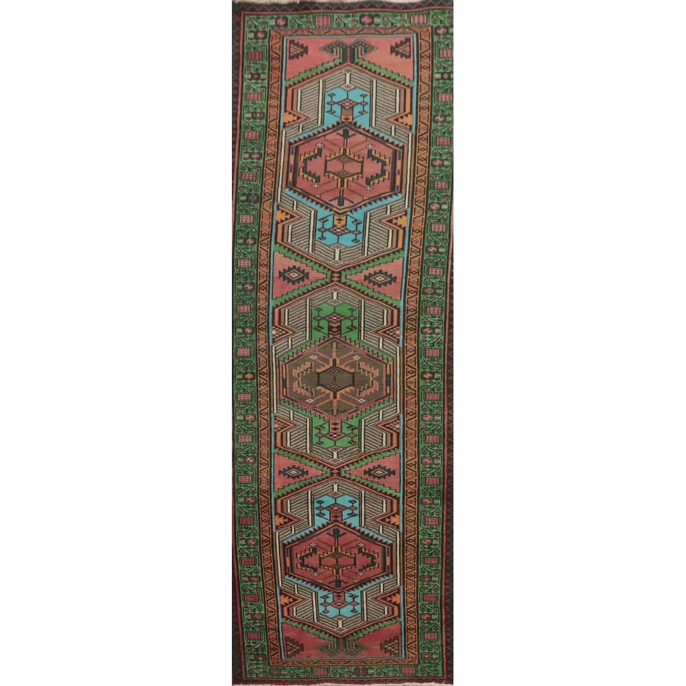 Hand Knotted Oriental 100% Wool Carpet Traditional Tribal Pink Ardebil Runner Rug - 11' 0'' X 3' 2''