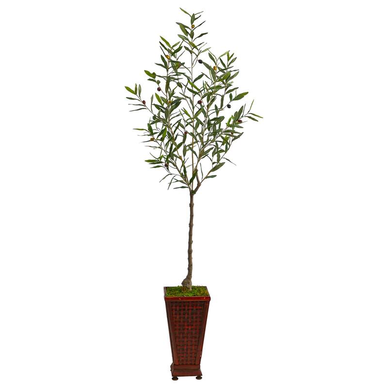 Artificial Olive Tree with Planter - 69 Inch Indoor Faux Tree - Southwestern Home Decor - Green - 61 Inches and Over