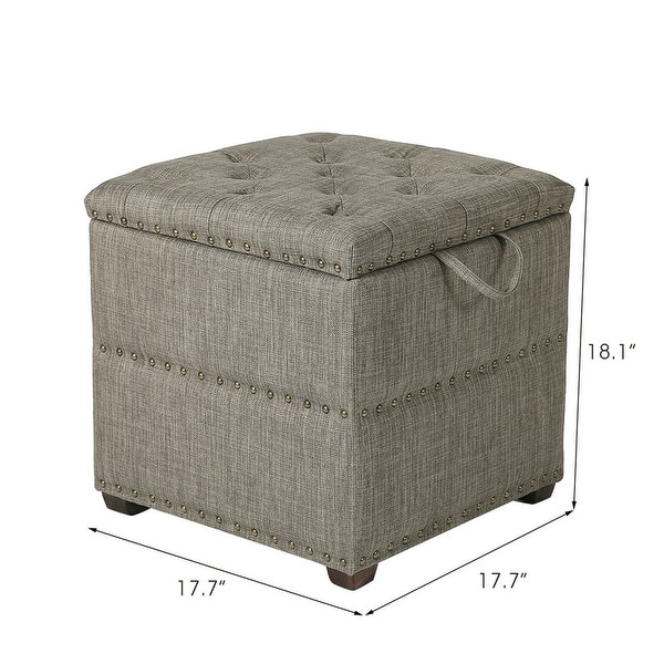 dimension image slide 0 of 3, Adeco Fabric Square Storage Ottoman with Tray
