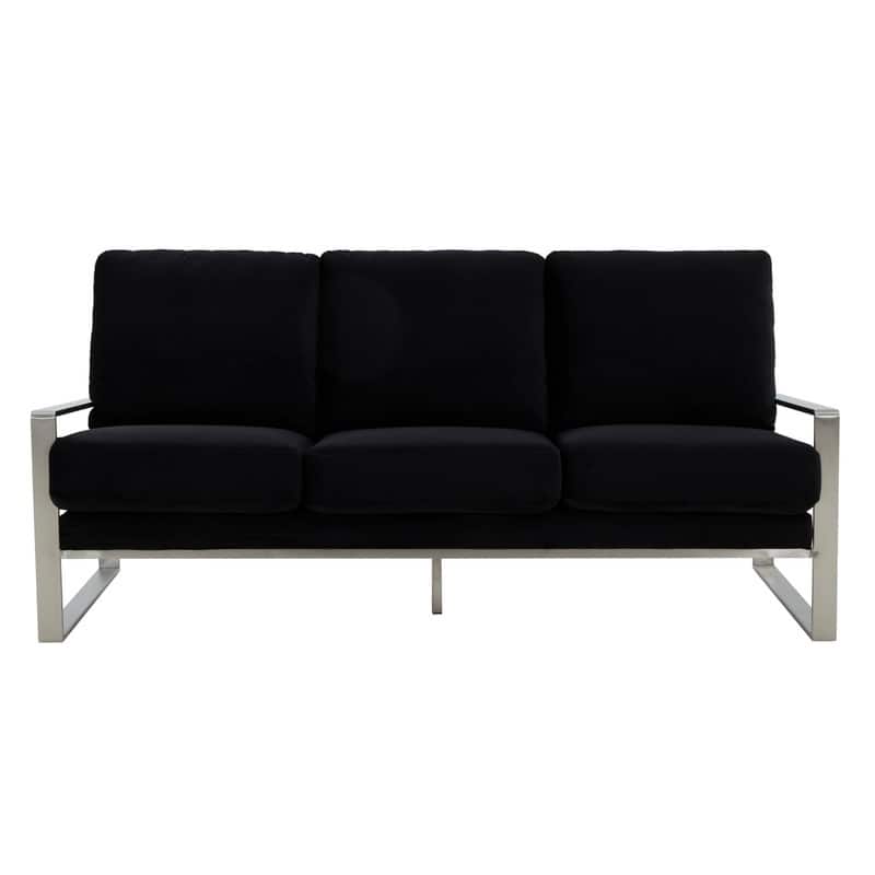 Jefferson Velvet Upholstered 3 Seater Sofa with Silver Metal Frame with Removable Cushion for Living Room, Bedroom, Office
