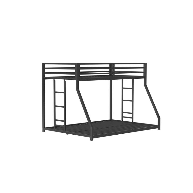Sturdy Twin over Full Bunk Bed Metal Black for and Adult, Low Profile Twin over Full Bunk Bed with Ladder and Guardrails