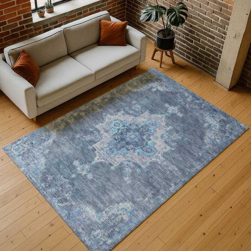 Machine Washable Indoor/ Outdoor Traditional Tabriz Chantille Rug