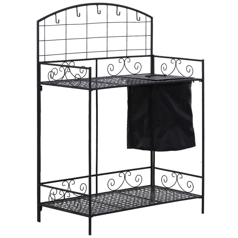 Outsunny Outdoor Folding Potting Bench with Storage & Spacious Workspace, Garden Table