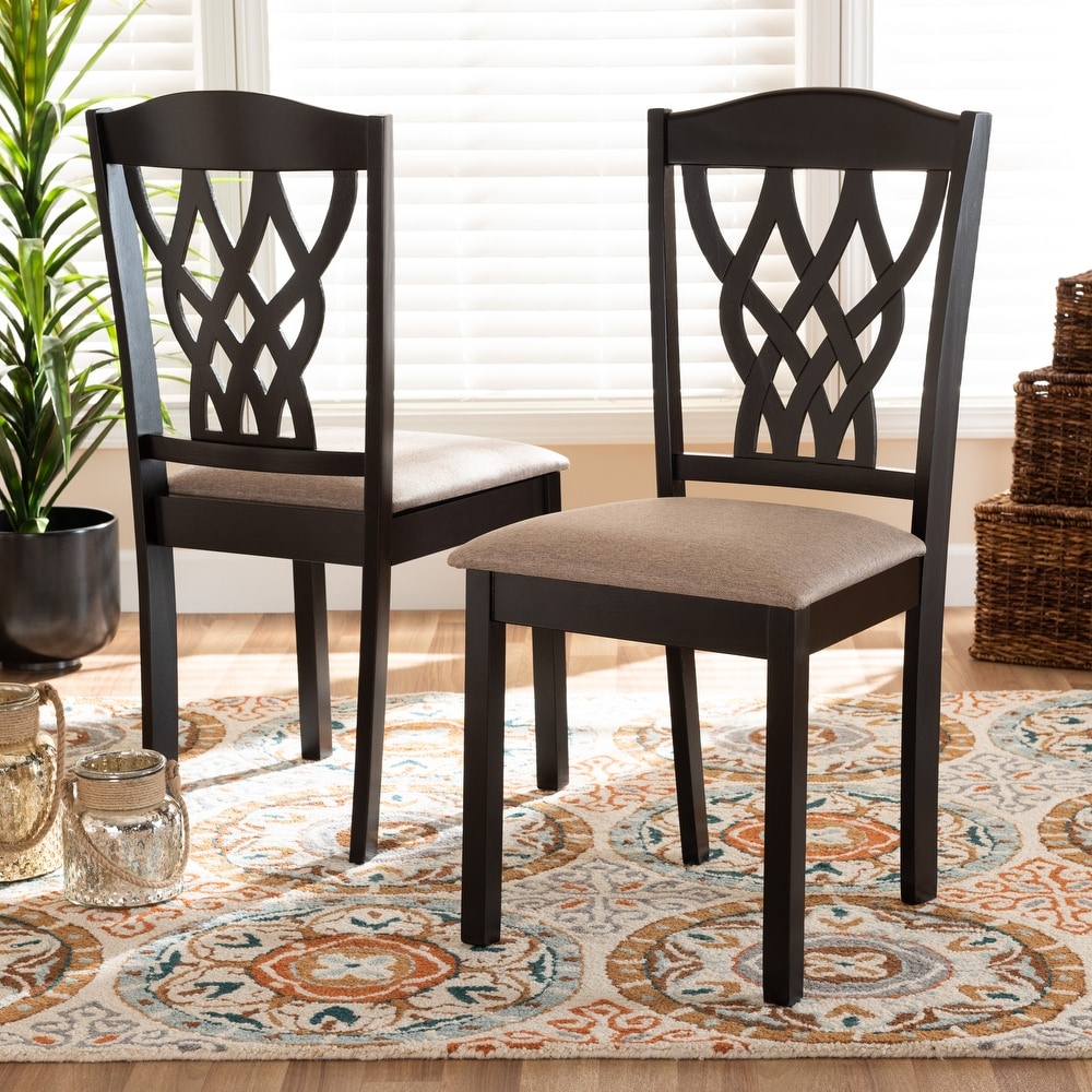 Set of 2 Louane Faux Leather Upholstered and Wood Dining Chairs Beige/Black  - Baxton Studio