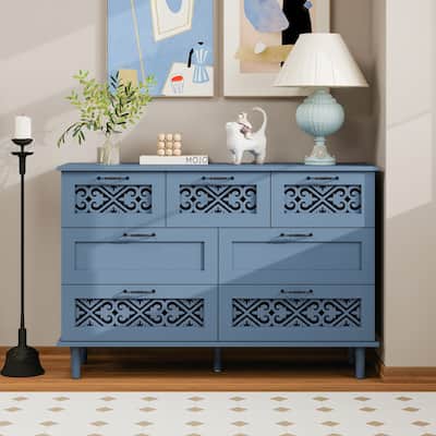 Roomfitters 7 Drawer Dresser, Modern Storage Cabinet with Ample Space for Bedroom, Living Room, Blue