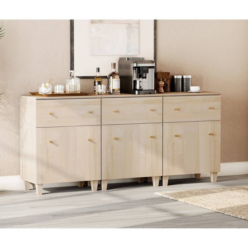 Sideboard Buffet Cabinet with Drawer and Door for Kitchen, Dining Room - 3 Pack - Light Oak