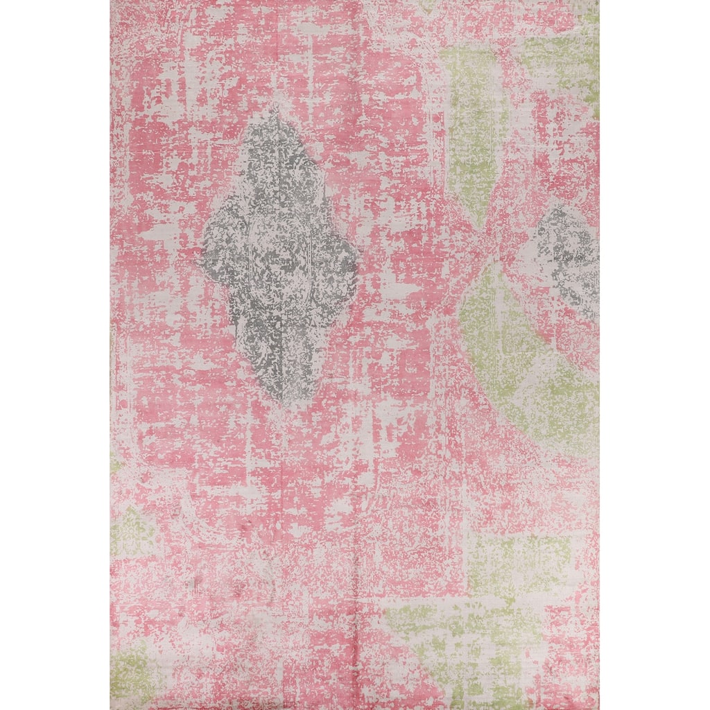 Contemporary Abstract Indian Area Rug Hand-Knotted Wool Carpet - 9'10"x 11'11"