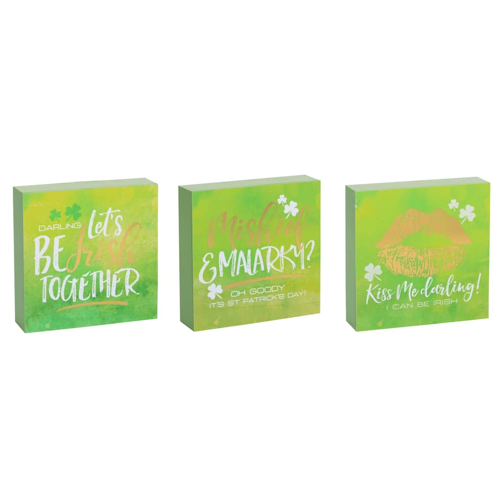 Transpac MDF Green and Gold Block Decor Set of 2 St Patrick Home Decorations